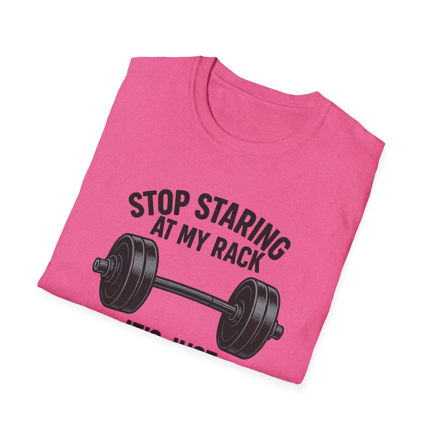 Grit Forge Athletics - "Stop Staring at My Rack" Women's Softstyle Tee-Shirt for Gym Lovers