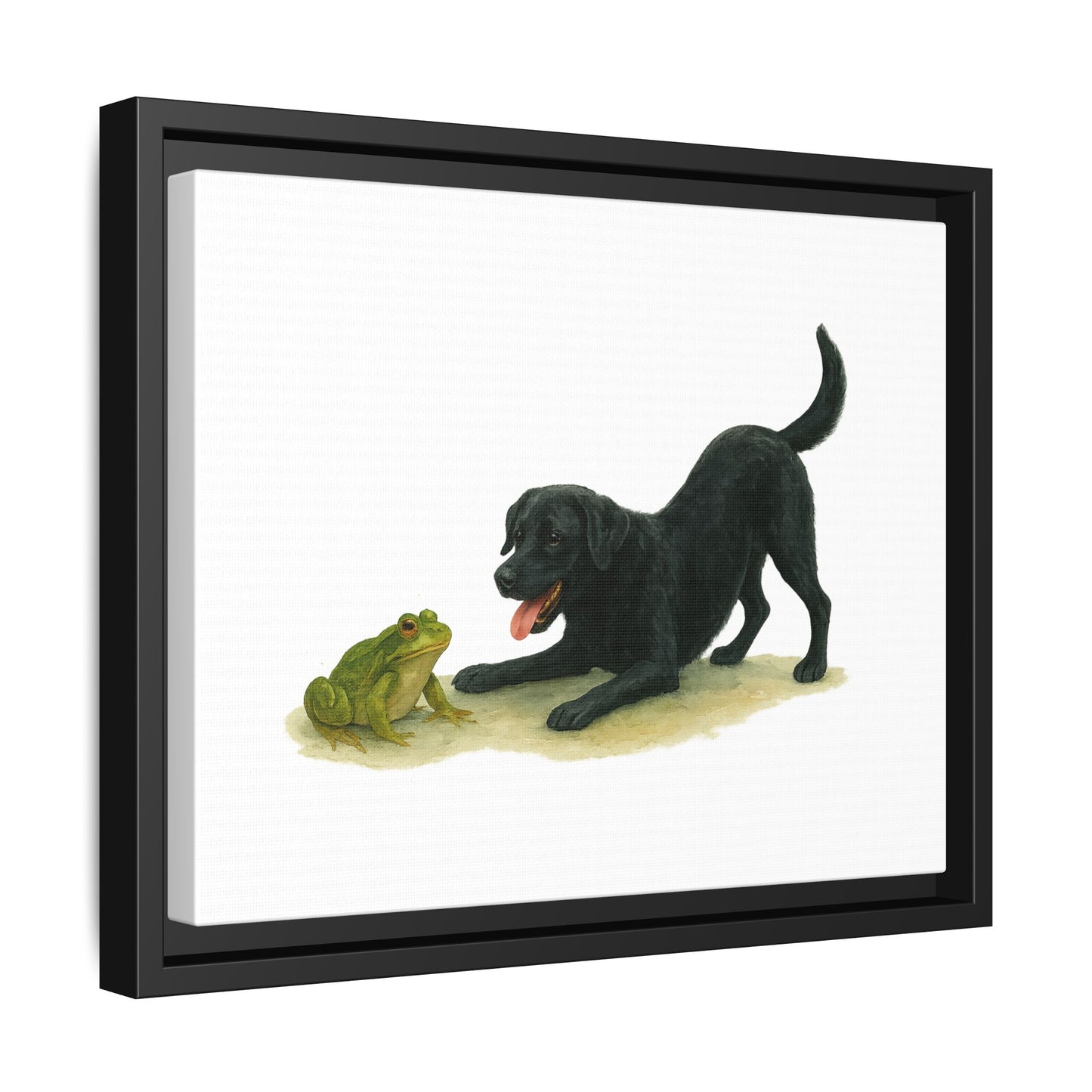 Dog and Frog Canvas Art Print, Playful Dog Wall Decor, Black Lab, Animal Lover Gift, Home Decor, Pet Themed Art