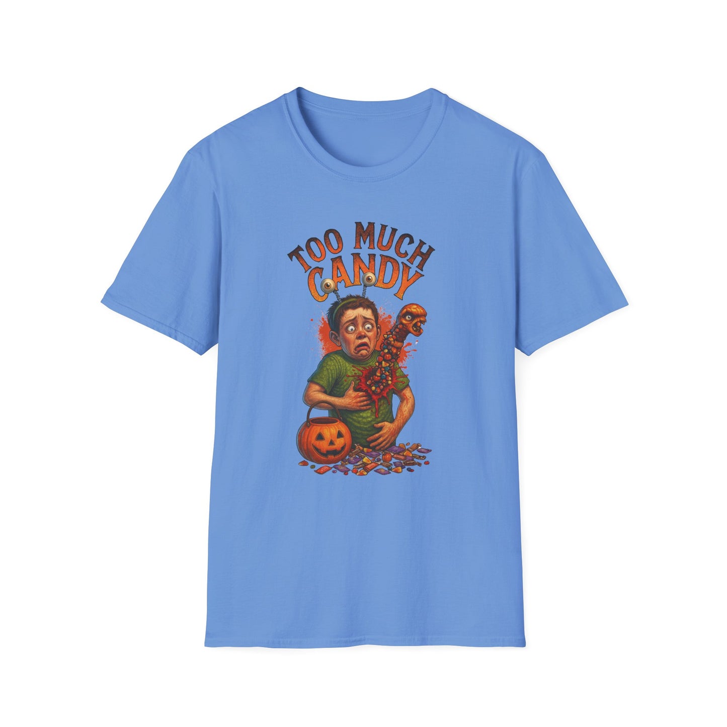 Halloween Alien Chest Buster "Too Much Candy" Graphic Tee Shirt