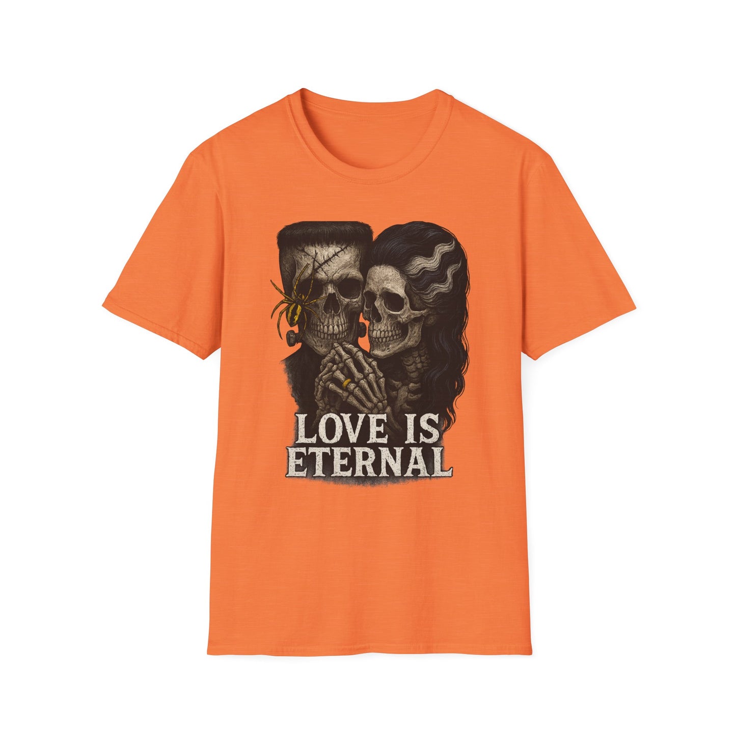Romantic Halloween Frankenstein Skull Loving Graphic Tee-Shirt
