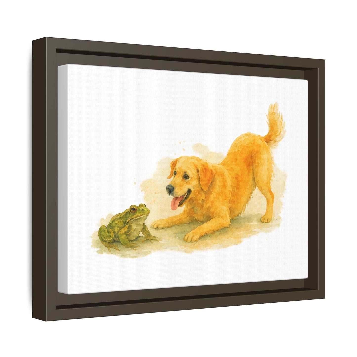 Framed Artwork, Whimsical Dog and Frog Canvas, Cute Pet Decor, Gift for Animal Lovers, Dog Lover Art, Home Wall Decor, Playful Wall Art