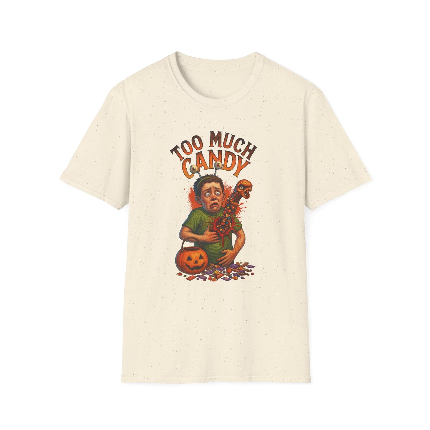Halloween Alien Chest Buster "Too Much Candy" Graphic Tee Shirt