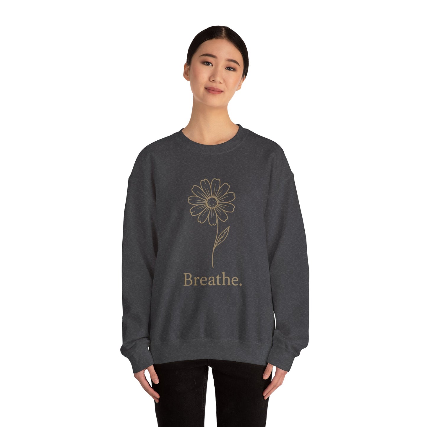 Breathe Floral Relaxed Fit Inspirational Crewneck Sweatshirt