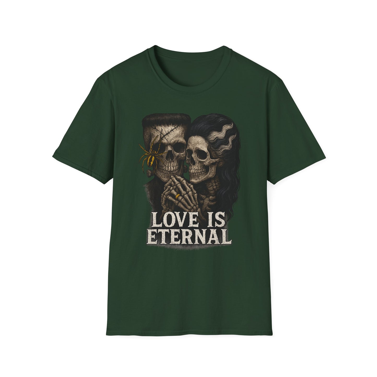 Romantic Halloween Frankenstein Skull Loving Graphic Tee-Shirt