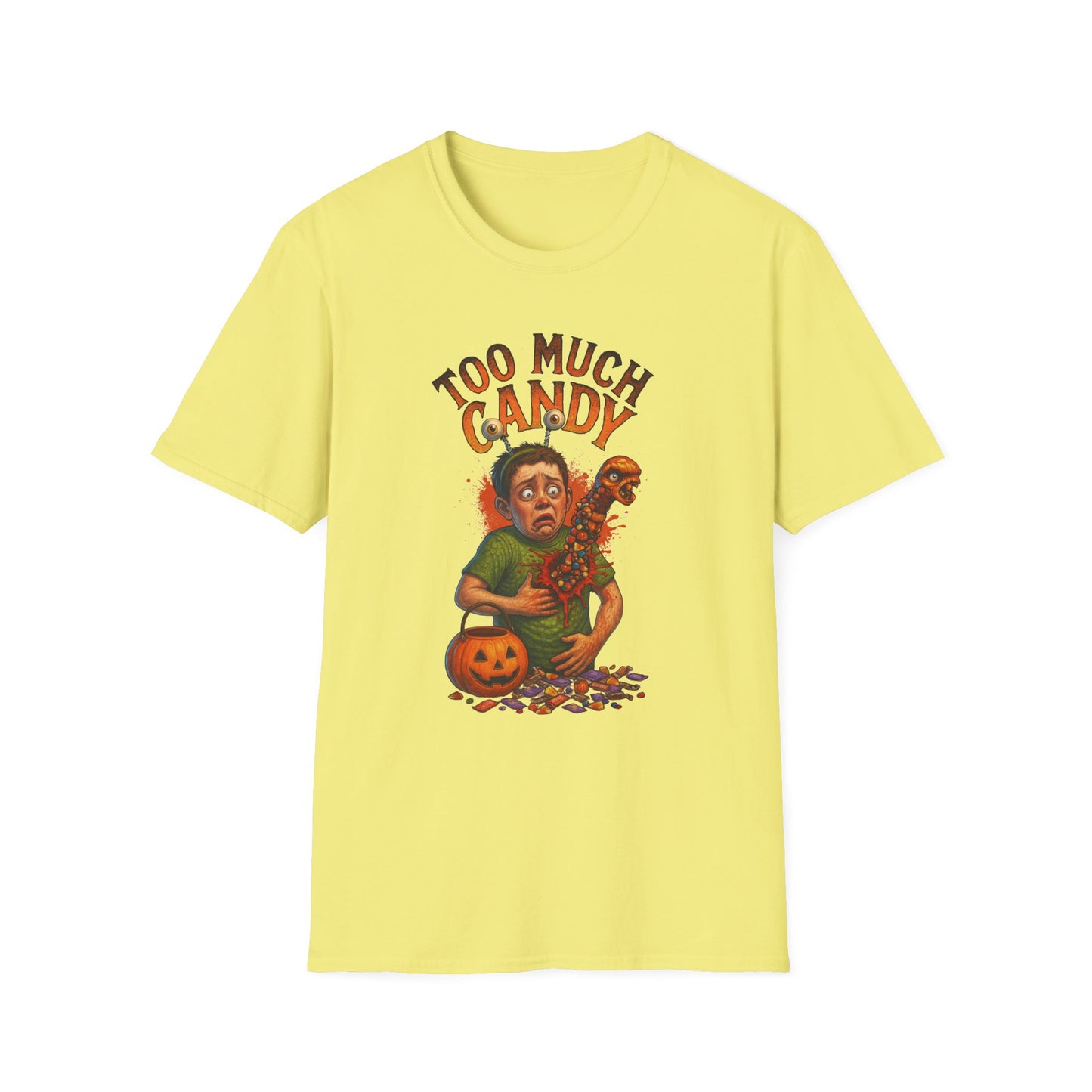 Halloween Alien Chest Buster "Too Much Candy" Graphic Tee Shirt