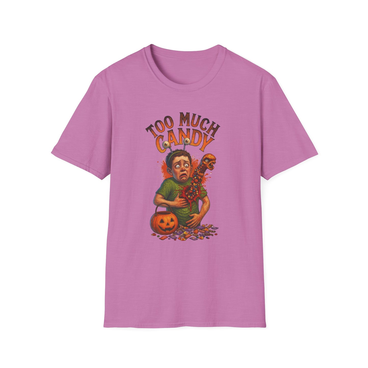 Halloween Alien Chest Buster "Too Much Candy" Graphic Tee Shirt