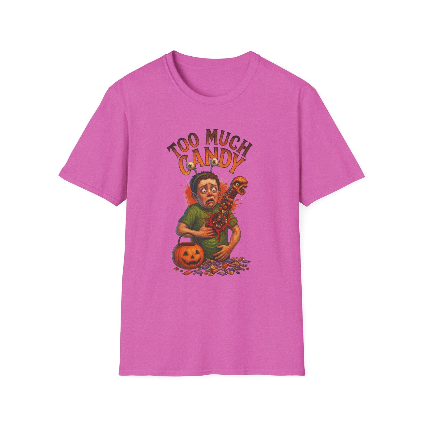 Halloween Alien Chest Buster "Too Much Candy" Graphic Tee Shirt