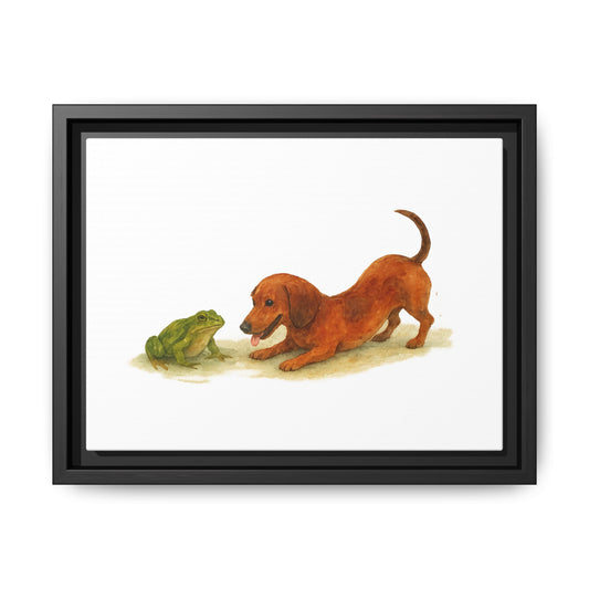 Framed Dog & Frog Art Print, Cute Wall Decor, Pet Lover's Gift, Animal Themed Home Art, Children's Room Decoration, Unique Gift Idea