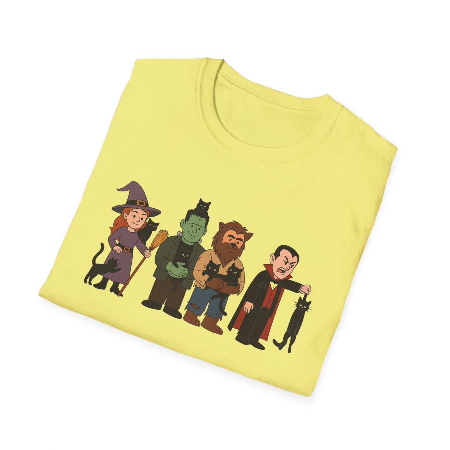 Playful Monsters Holding Cats Halloween Casual Tee-Shirt