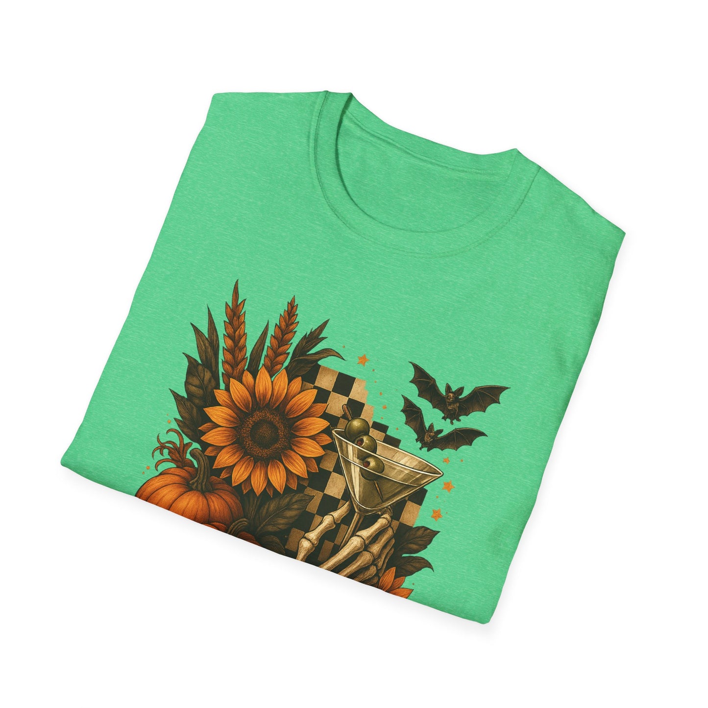 Halloween, Autumn Floral Skeleton Hand with Martini Tee-Shirt