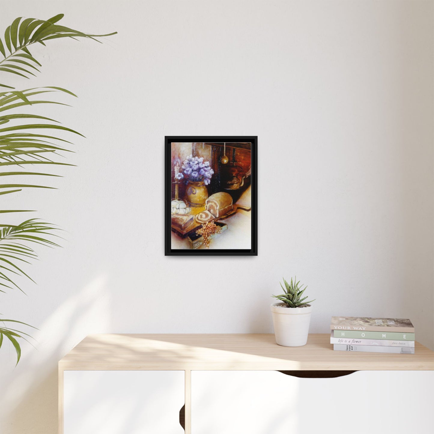 Framed Canvas Authentic 1960s Still Life Painting - "Countryside Hearth"