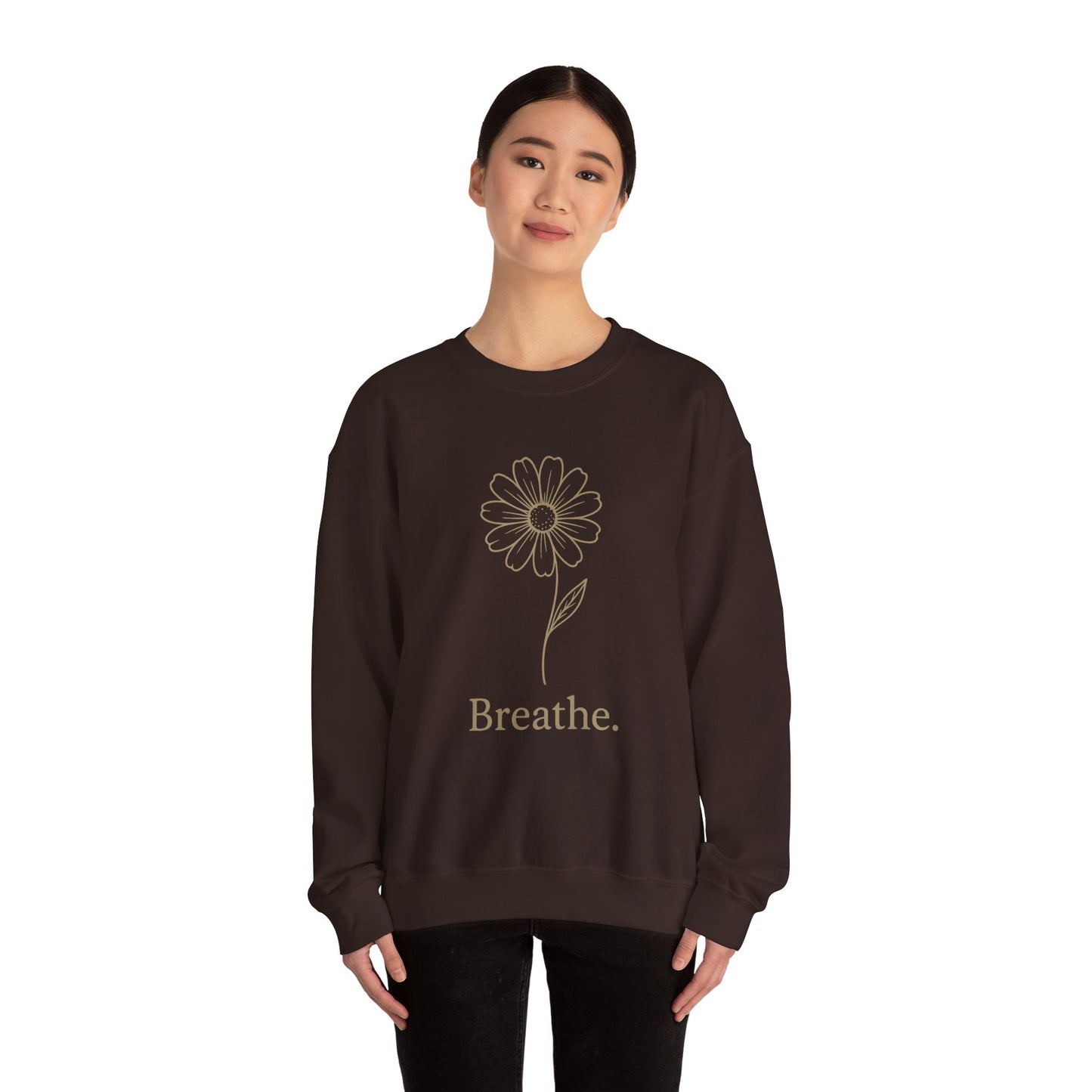 Breathe Floral Relaxed Fit Inspirational Crewneck Sweatshirt