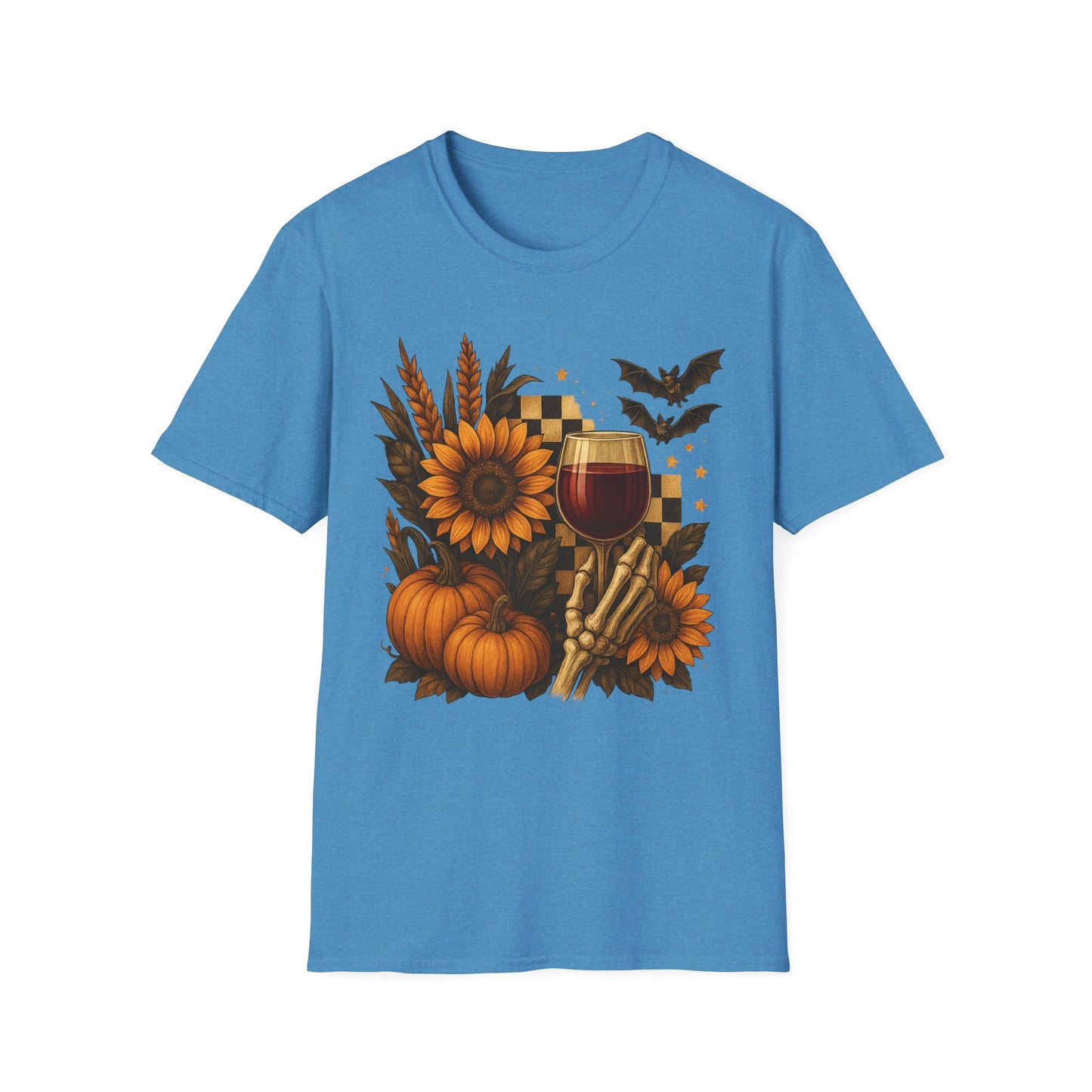 Halloween, Autumn Floral Skeleton Hand with Wine Glass Tee-Shirt