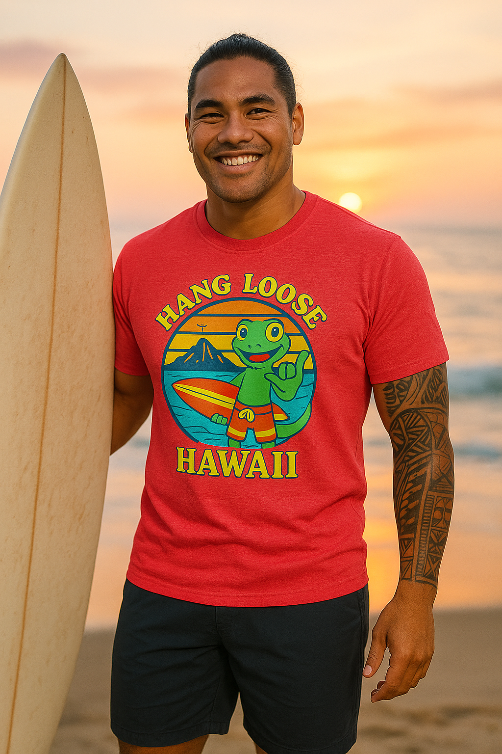 Hawaiian Surf T-Shirt, "Hang Loose Hawaii" Graphic Tee