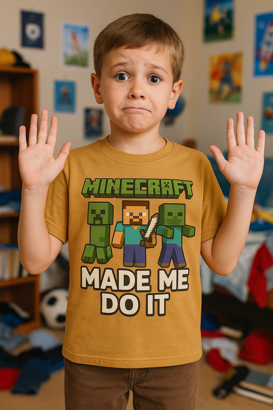 KIDS' Minecraft Tee - "Minecraft Made Me Do It"