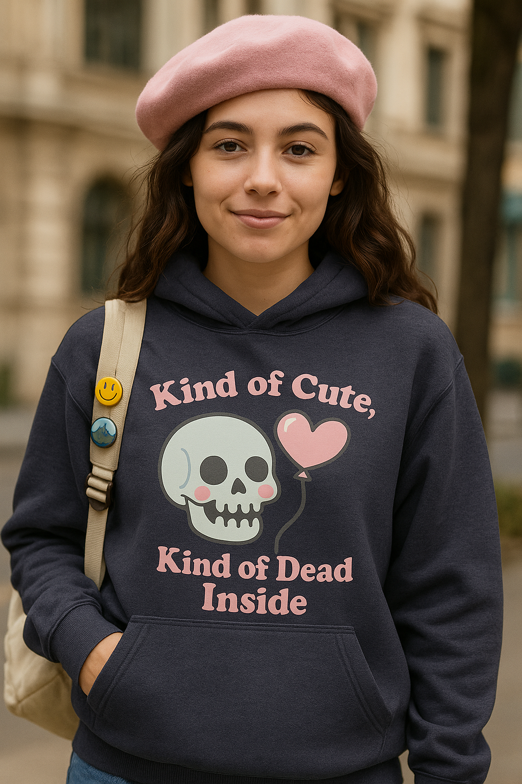"Kinda Cute, Kinda Dead Inside" Skull/Heart Graphic Hoodie