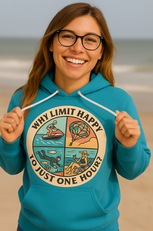 "Why Limit Happy to Just One Hour?" Colorful Retro, Cozy Sweatshirt