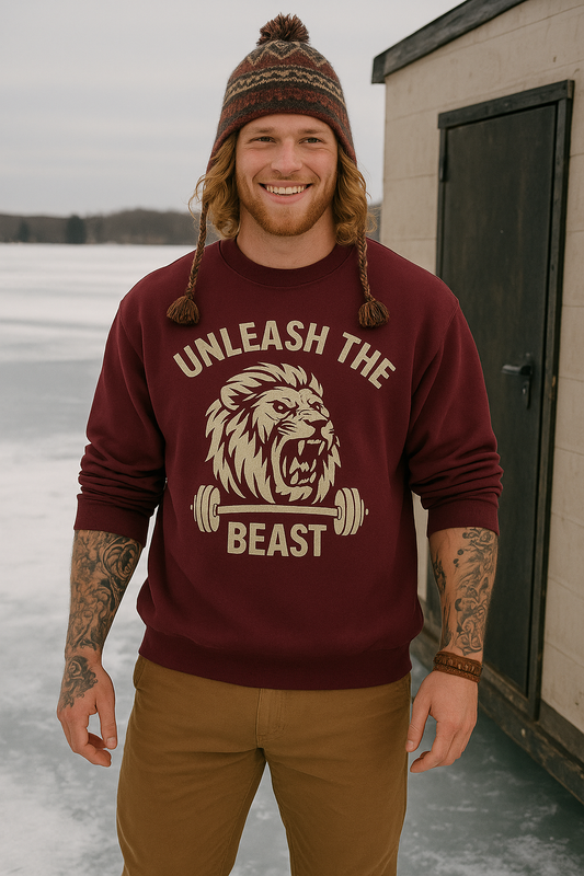 Grit Forge Athletics - Unleash the Beast Motivational Crewneck Sweatshirt