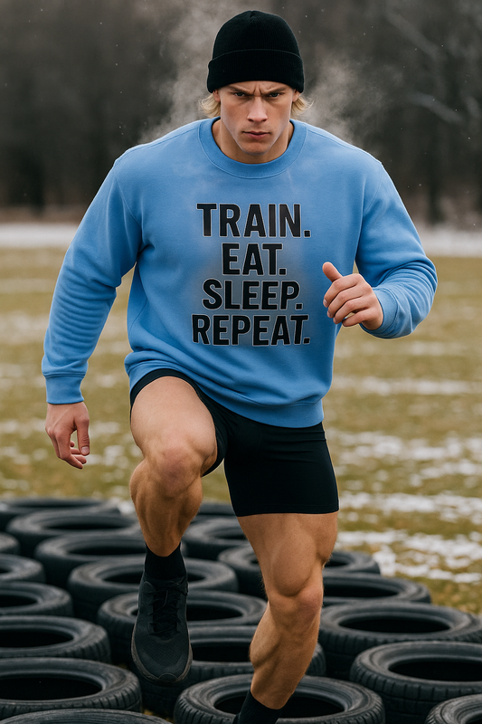 Grit Forge Athletics - "Train. Eat. Sleep. Repeat." Motivational Crewneck Sweatshirt