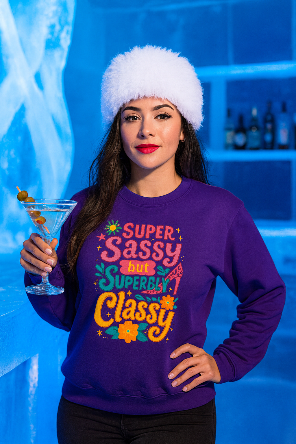 "Super Sassy, but Superbly Classy" Cozy Crewneck Sweatshirt