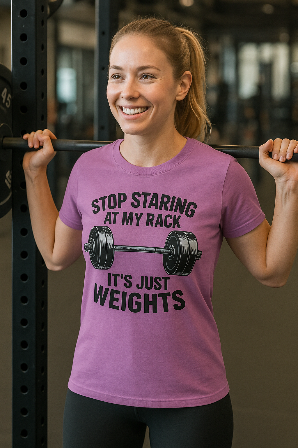 Grit Forge Athletics - "Stop Staring at My Rack" Women's Softstyle Tee-Shirt for Gym Lovers