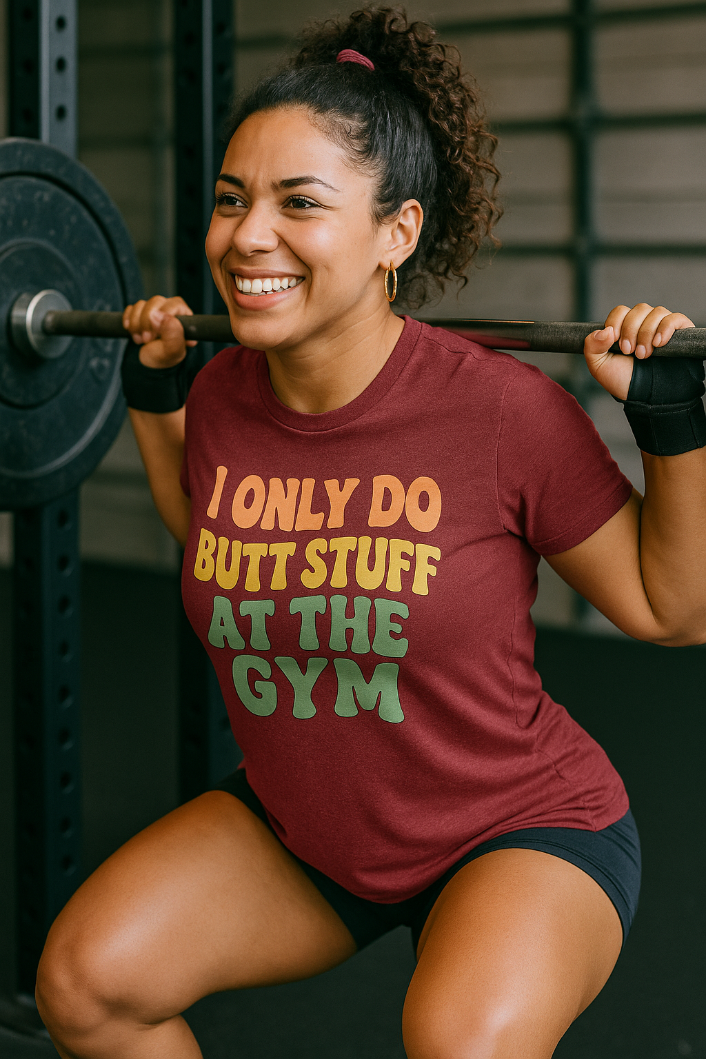 Grit Forge Athletics - "I Only Do Butt Stuff at the Gym" Humorous Women's T-Shirt for Gym Lovers