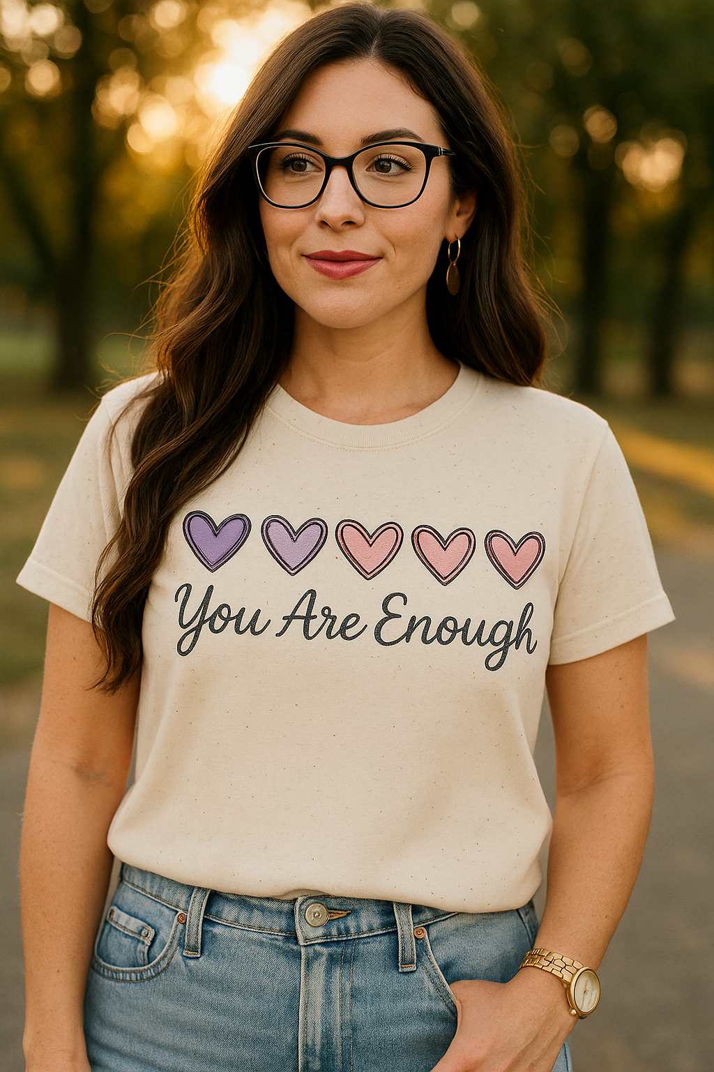"You Are Enough" Hearts Graphic Women's Softstyle T-Shirt