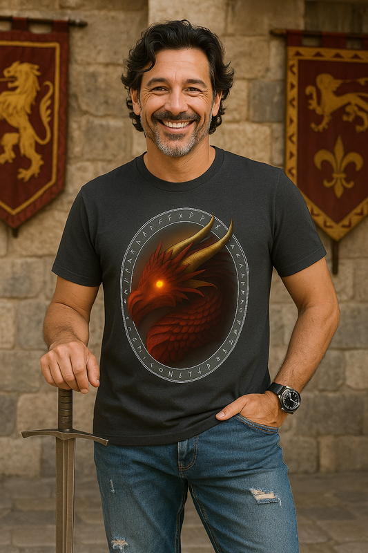 Bold Red Dragon Graphic Tee Set within Elvin Runes