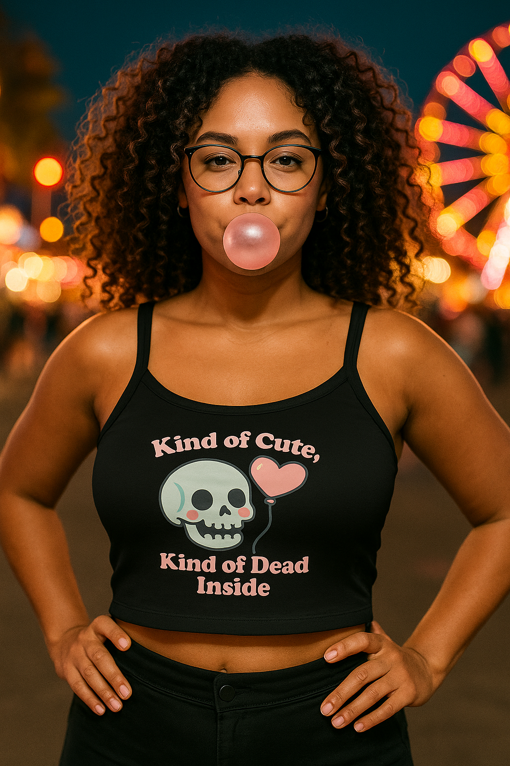 "Kinda Cute, Kinda Dead Inside" Skull/Heart Graphic Women's Spaghetti Strap Tank