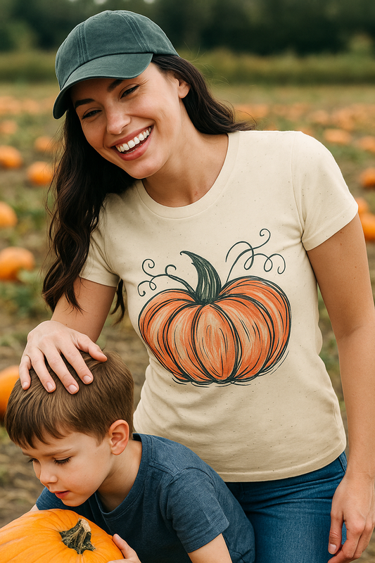 Fall Pumpkin Graphic Halloween Casual Tee-Shirt