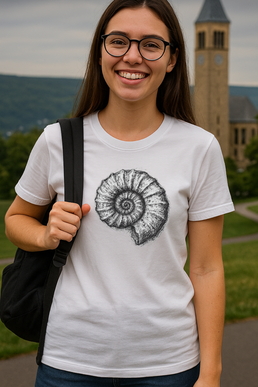 Ammonite Fossil-Inspired Graphic Tee-Shirt