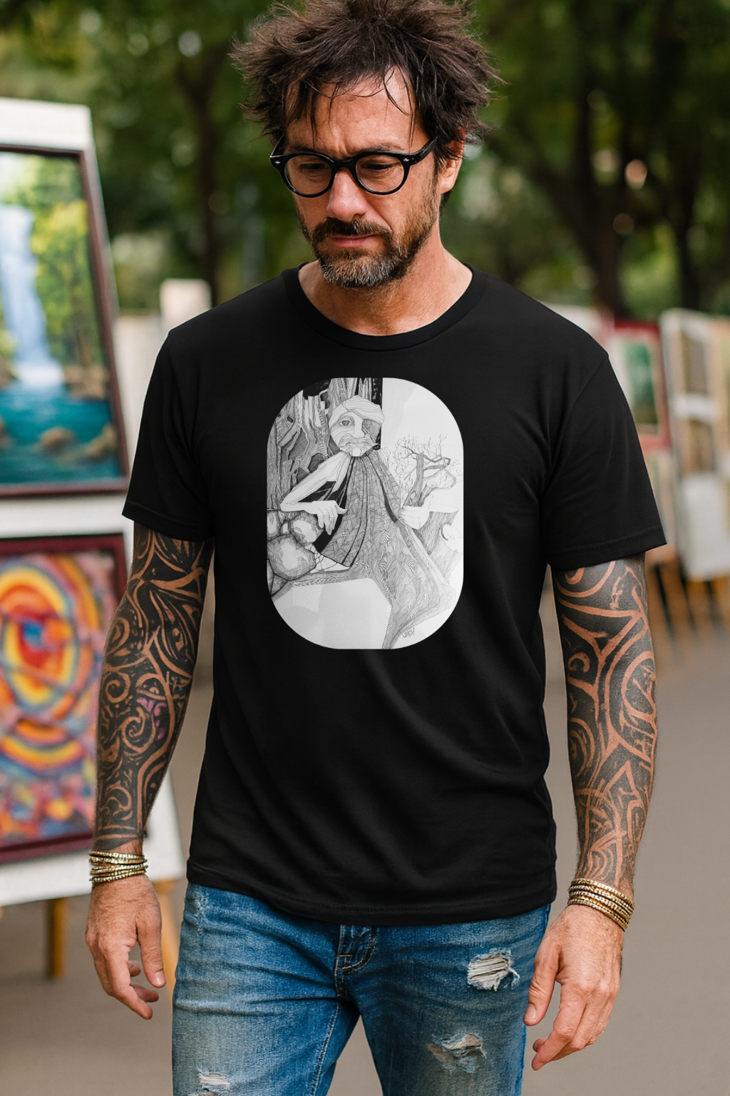 One with the Woods 1960s Pen & Ink Authentic Artwork - "Entmoot"