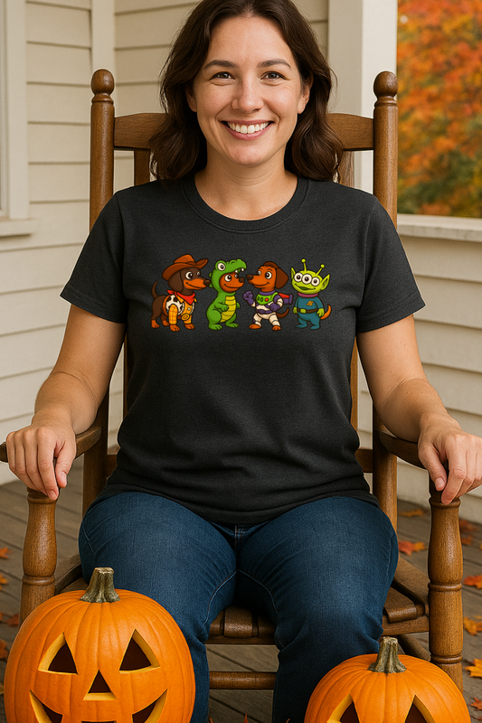 Cute Dachshund Halloween Cartoon Ensemble Tee Shirt