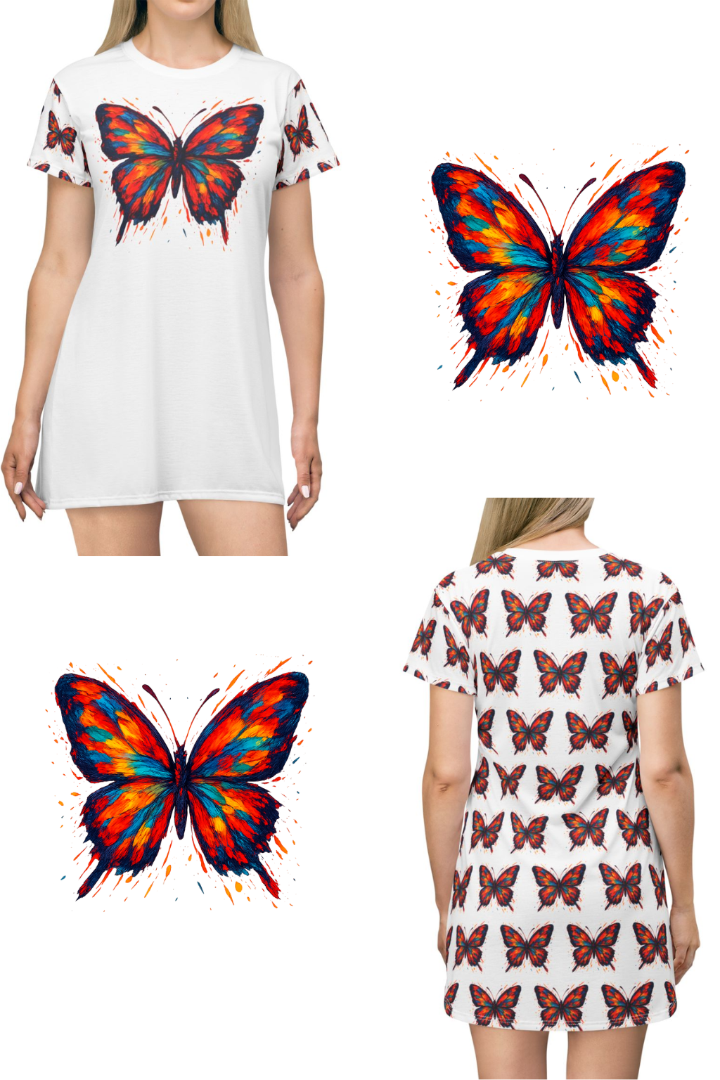 Stunning Colorful Butterfly Bedtime Tee Shirt Dress
