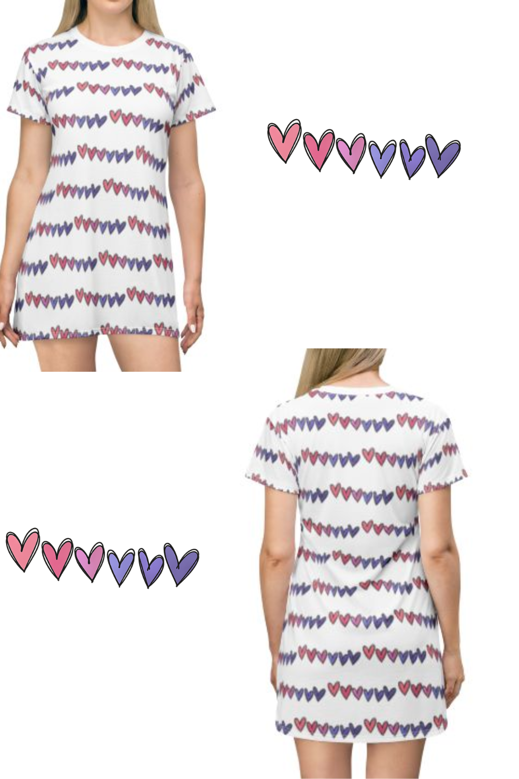 Cute Heart-Pattern Tee-Shirt Bed Dress