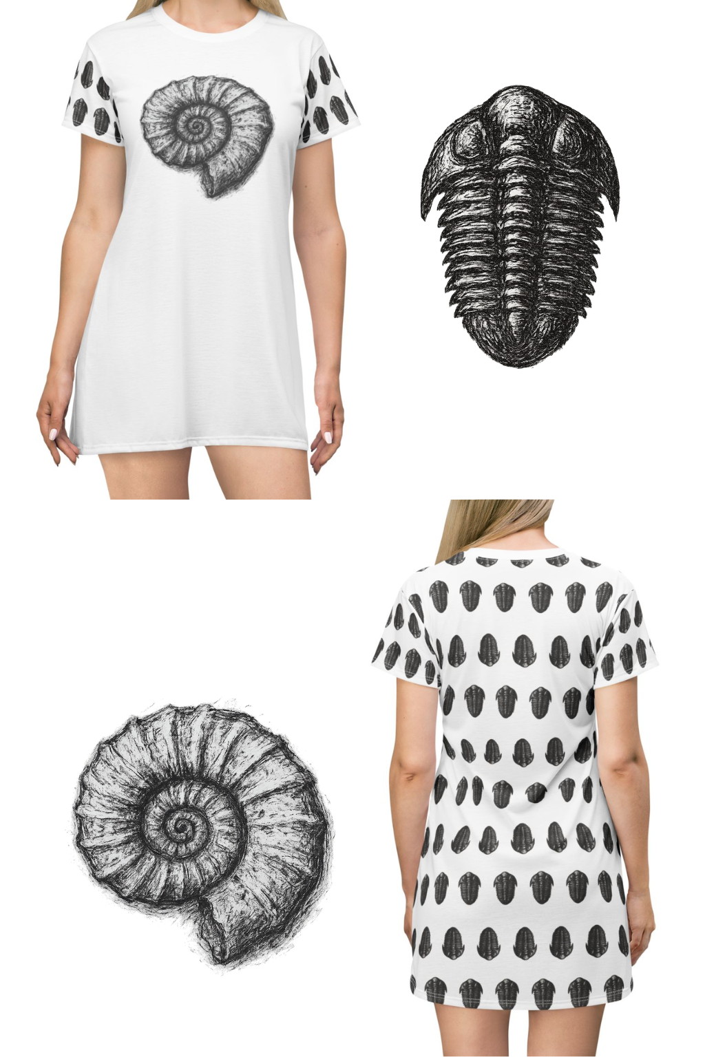 Ammonite & Trilobite Fossil Lover's Tee-Shirt Bed Dress