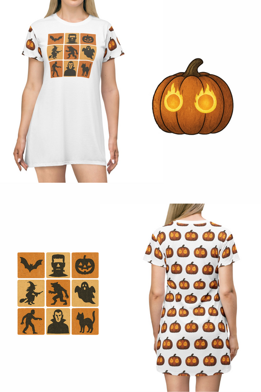 Halloween Graphic Print Tee-Shirt Bed Dress