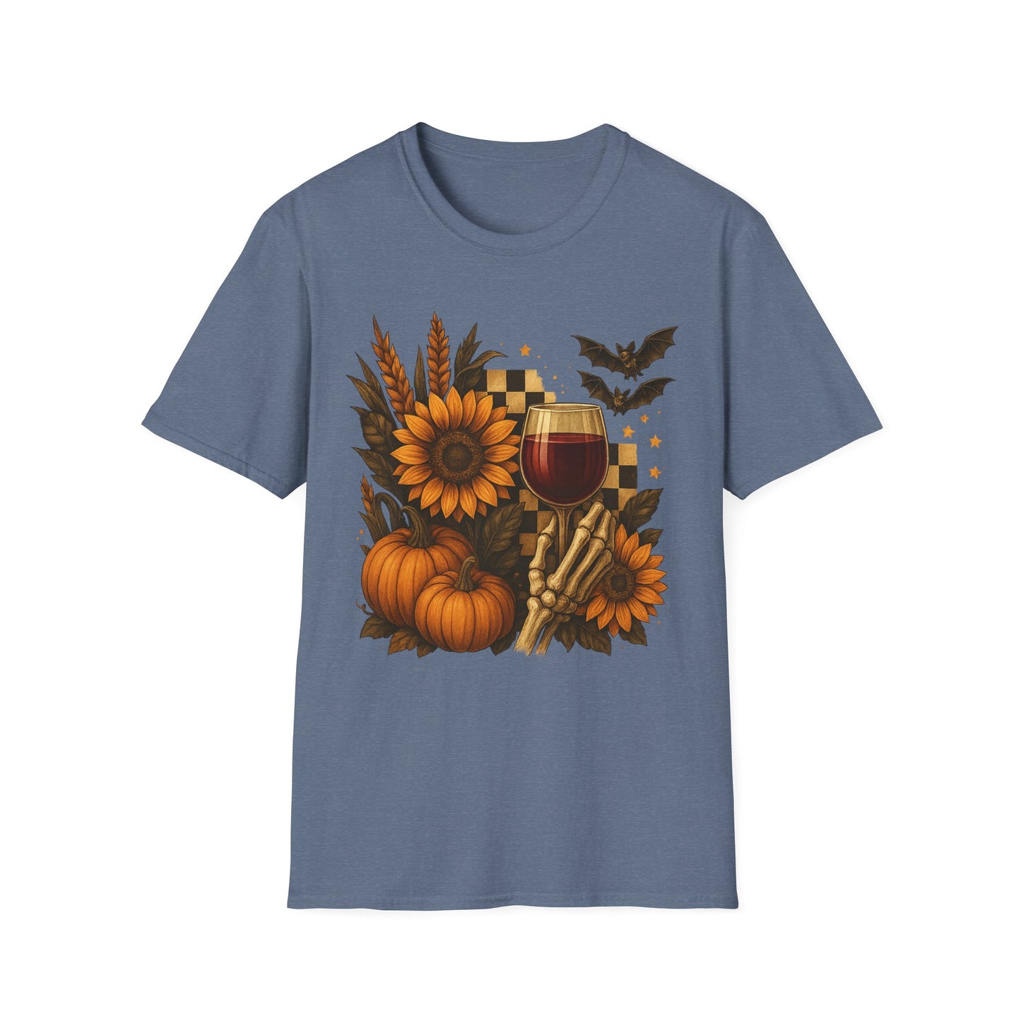 Halloween, Autumn Floral Skeleton Hand with Wine Glass Tee-Shirt