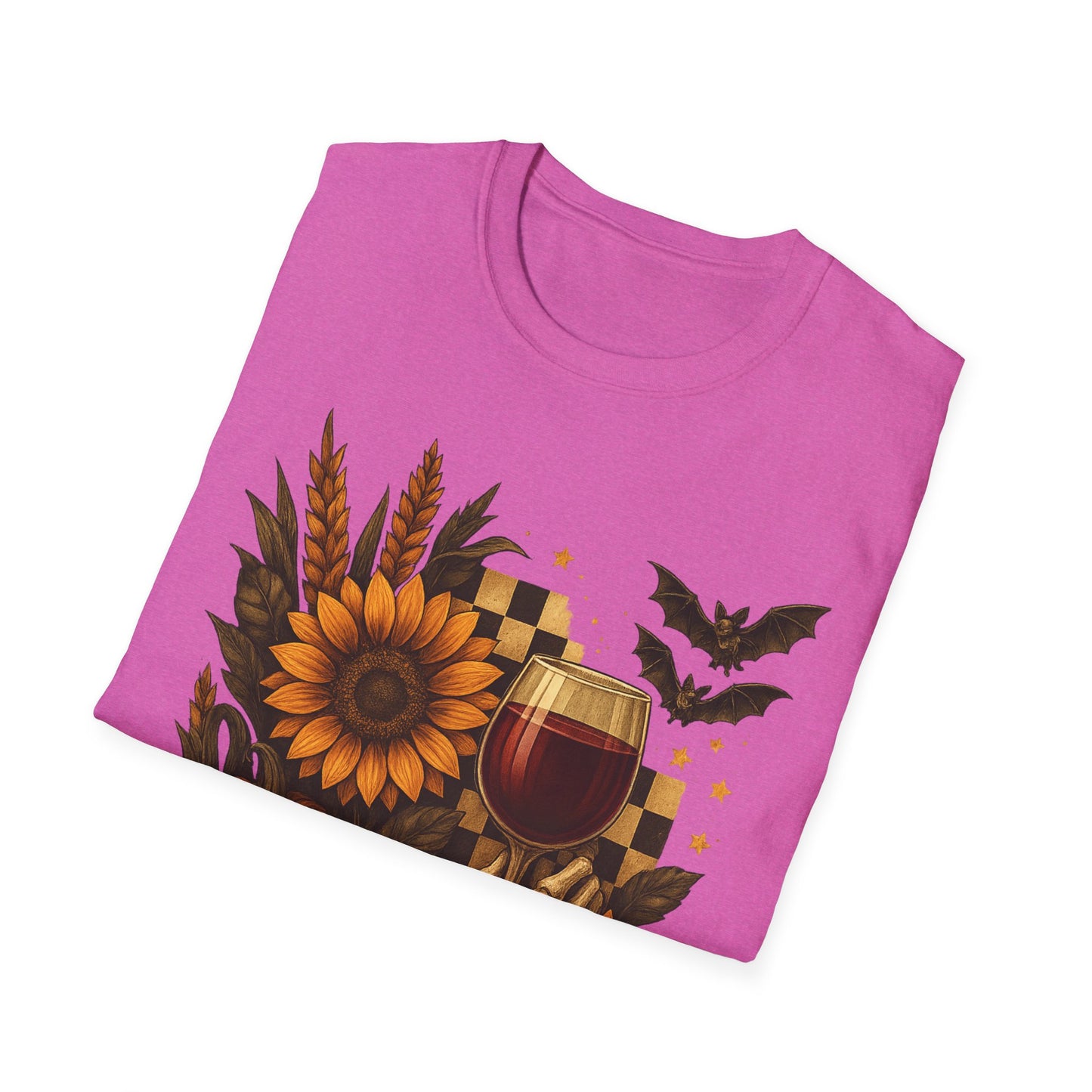 Halloween, Autumn Floral Skeleton Hand with Wine Glass Tee-Shirt