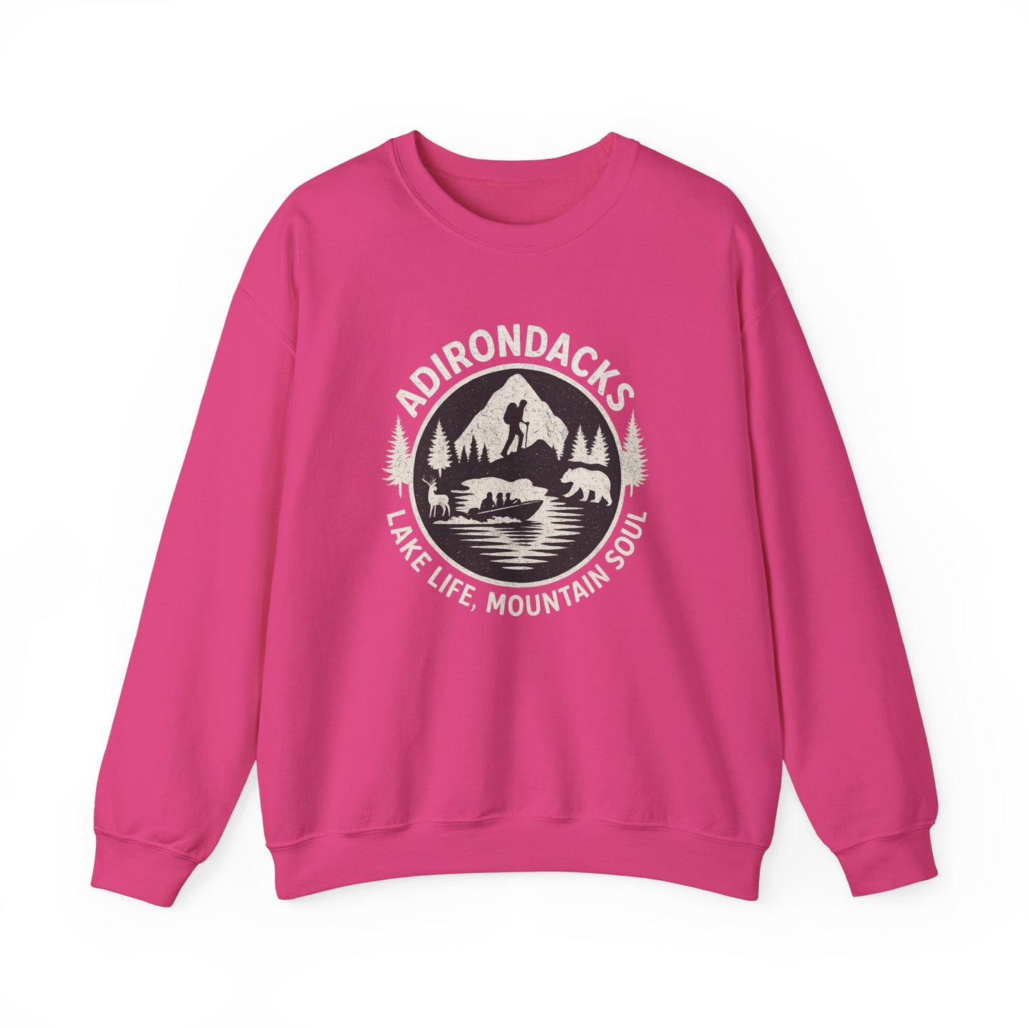 Cozy Adirondack Lake Life Crewneck Sweatshirt - "Lake Life, Mountain Soul"