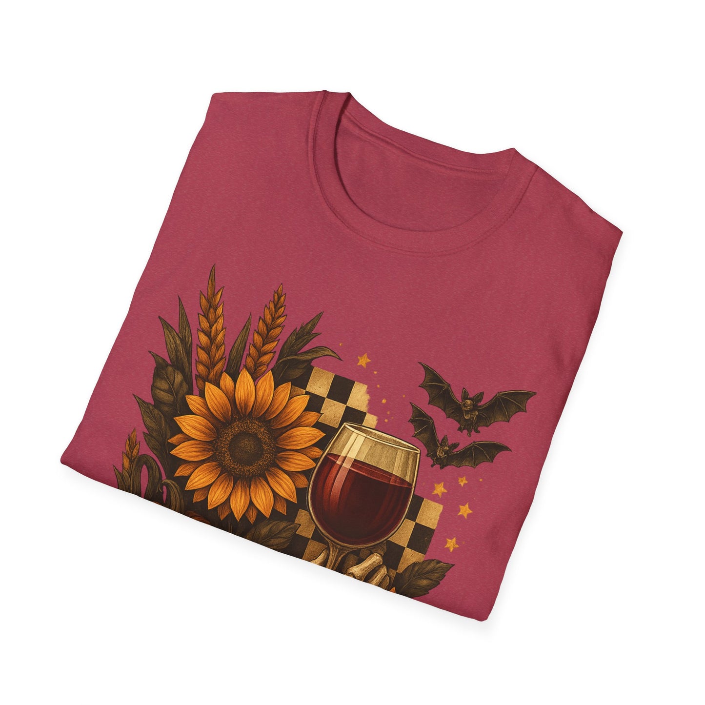 Halloween, Autumn Floral Skeleton Hand with Wine Glass Tee-Shirt