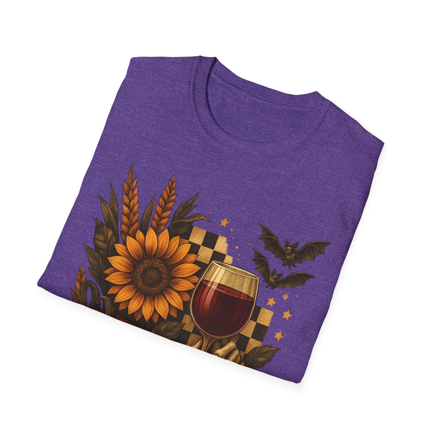 Halloween, Autumn Floral Skeleton Hand with Wine Glass Tee-Shirt