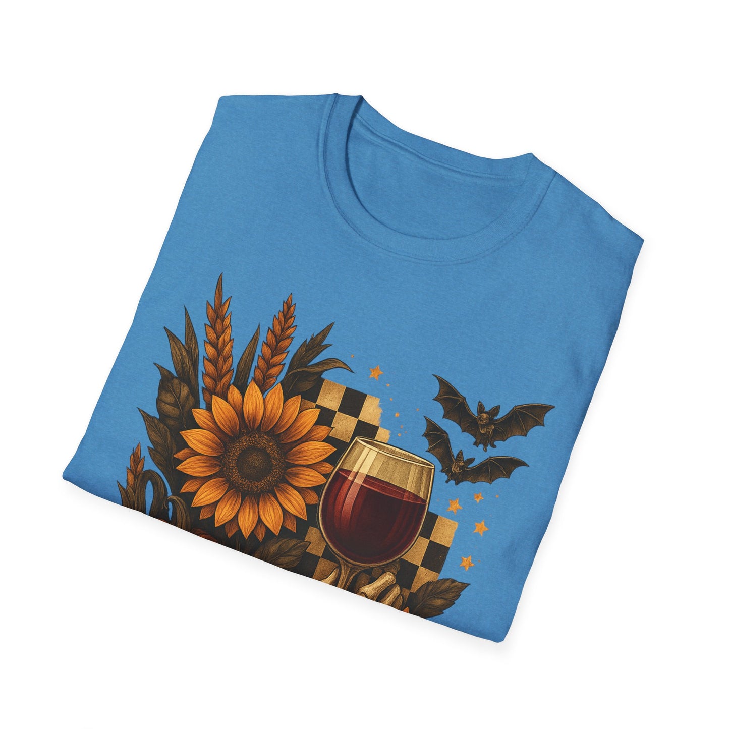 Halloween, Autumn Floral Skeleton Hand with Wine Glass Tee-Shirt