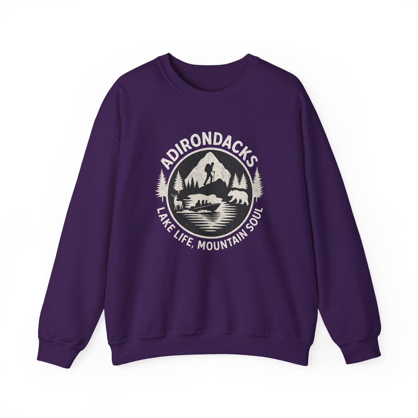 Cozy Adirondack Lake Life Crewneck Sweatshirt - "Lake Life, Mountain Soul"
