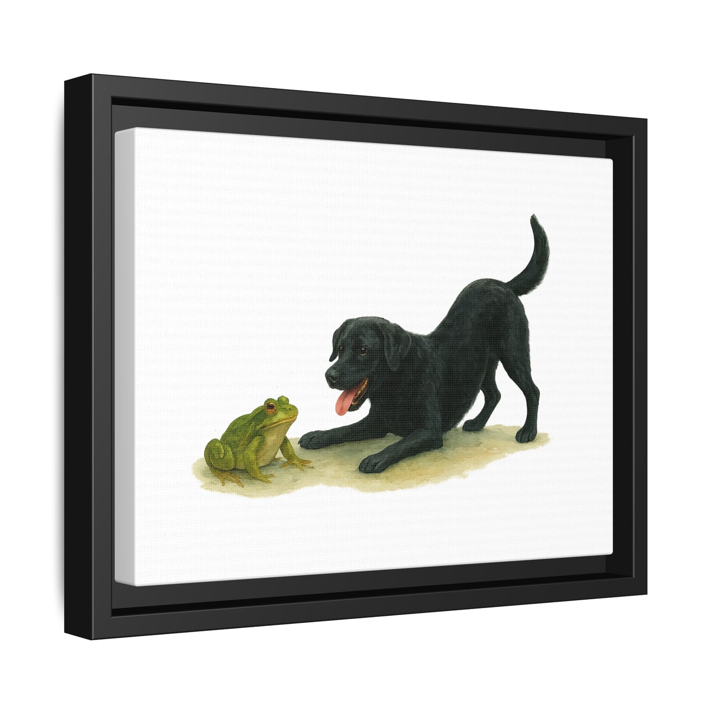 Dog and Frog Canvas Art Print, Playful Dog Wall Decor, Black Lab, Animal Lover Gift, Home Decor, Pet Themed Art