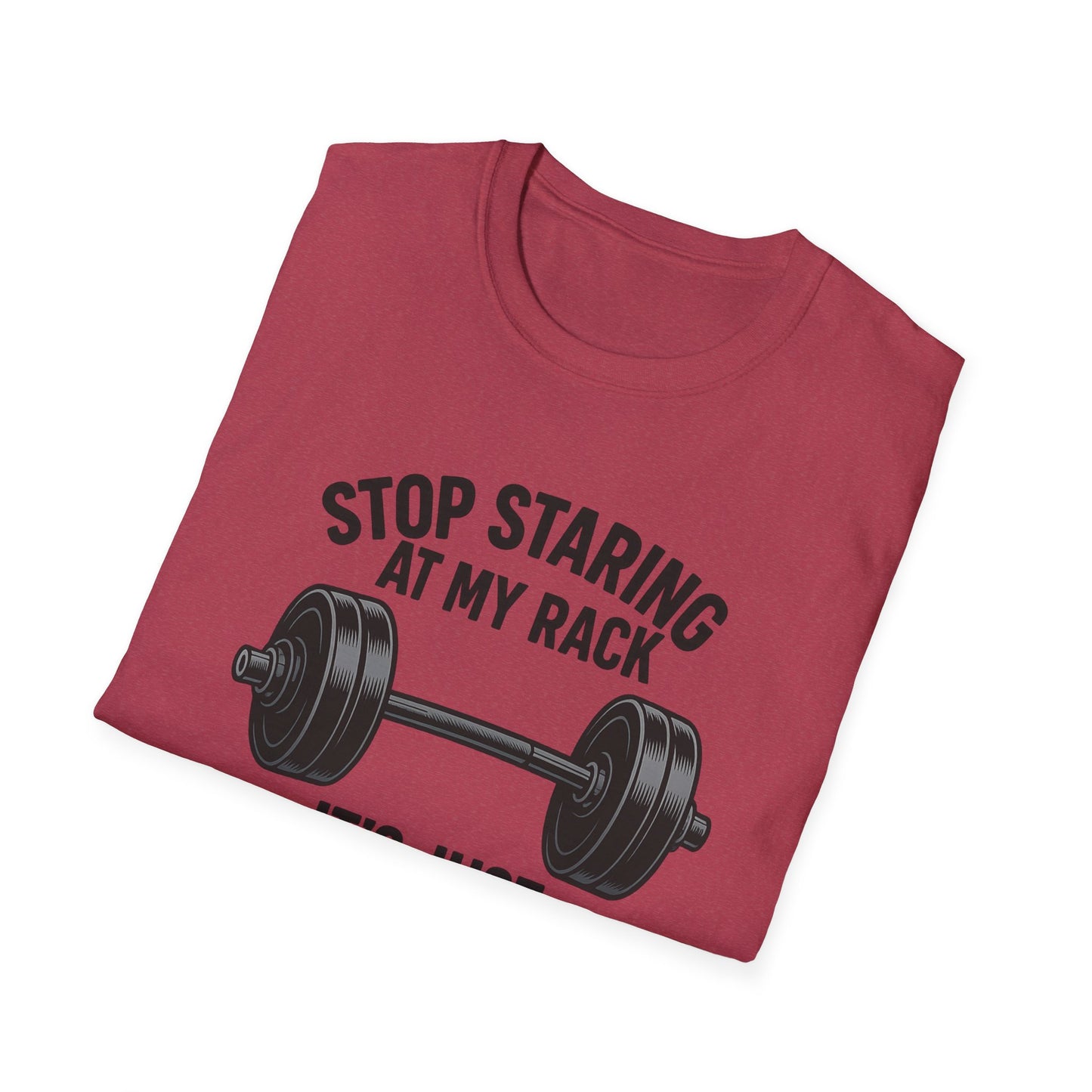 Grit Forge Athletics - "Stop Staring at My Rack" Women's Softstyle Tee-Shirt for Gym Lovers