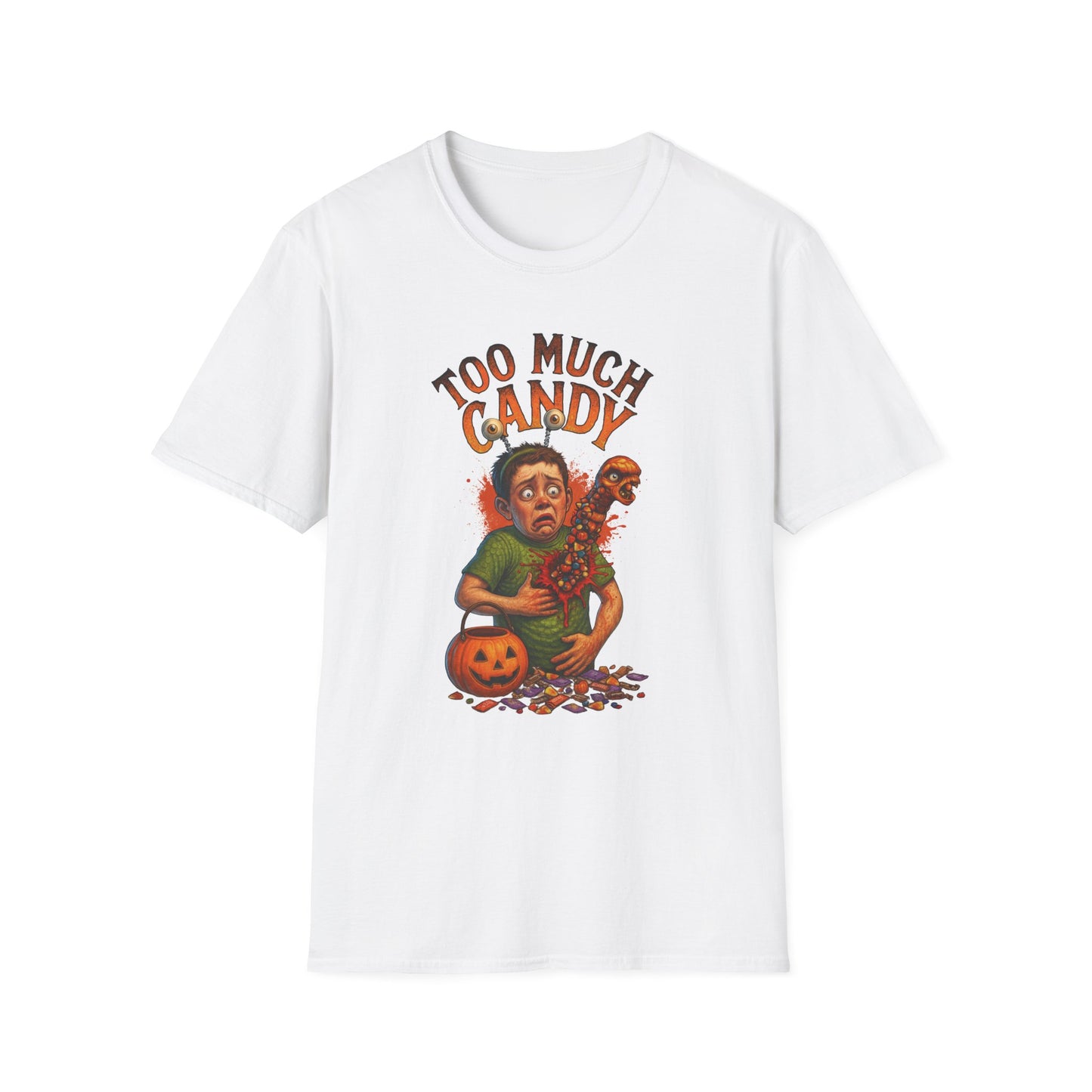 Halloween Alien Chest Buster "Too Much Candy" Graphic Tee Shirt