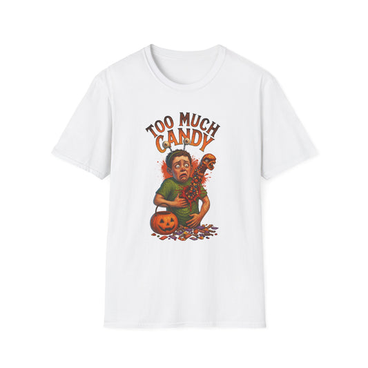 Halloween Alien Chest Buster "Too Much Candy" Graphic Tee Shirt