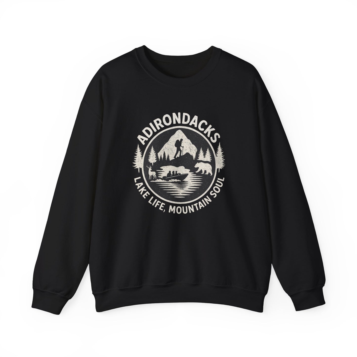 Cozy Adirondack Lake Life Crewneck Sweatshirt - "Lake Life, Mountain Soul"