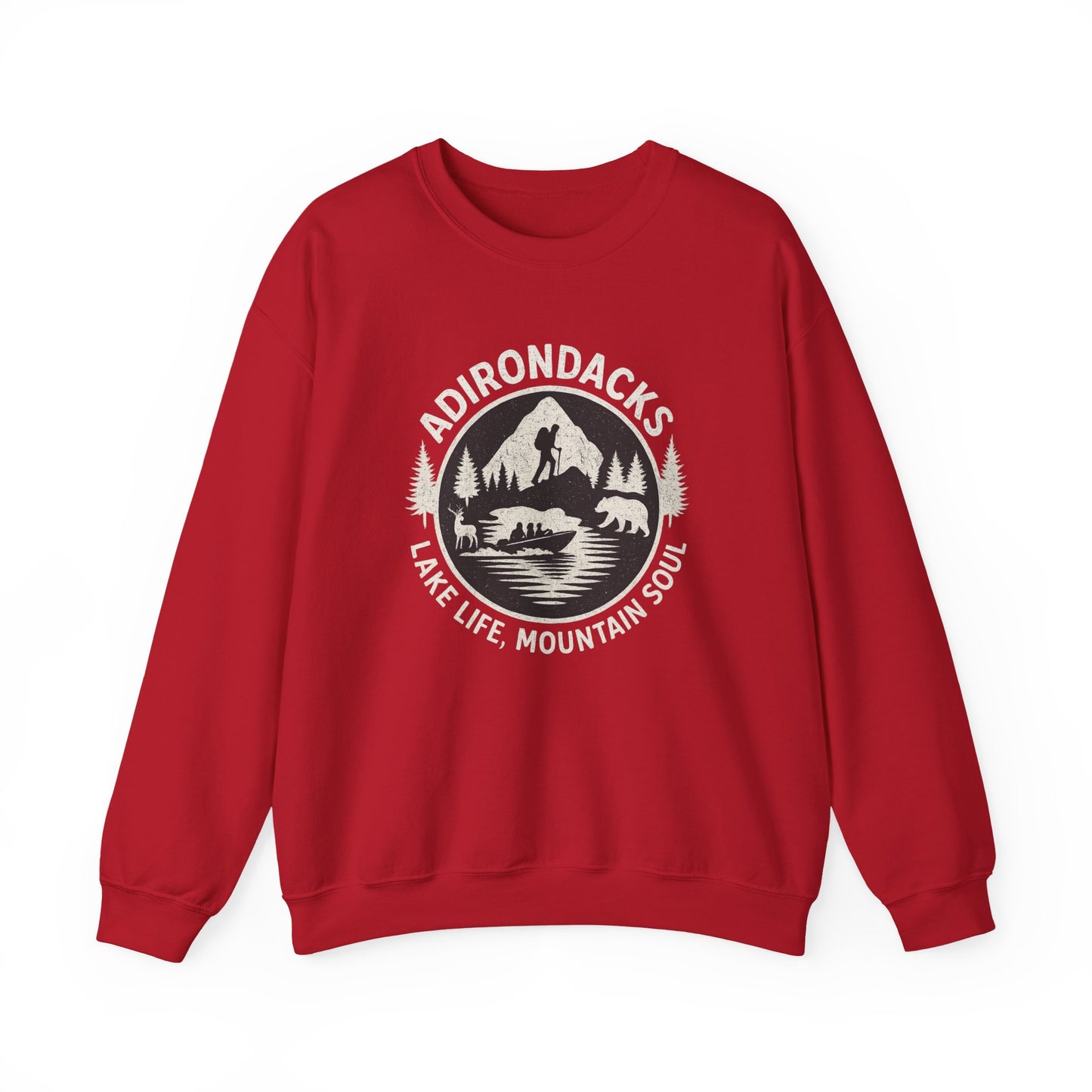 Cozy Adirondack Lake Life Crewneck Sweatshirt - "Lake Life, Mountain Soul"